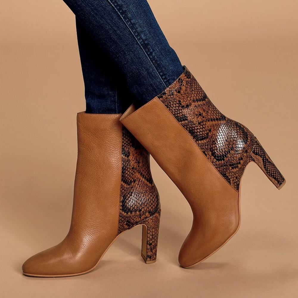 Dolce Vita Brown Multi Leather Snake Mid Calf Boots Size 9